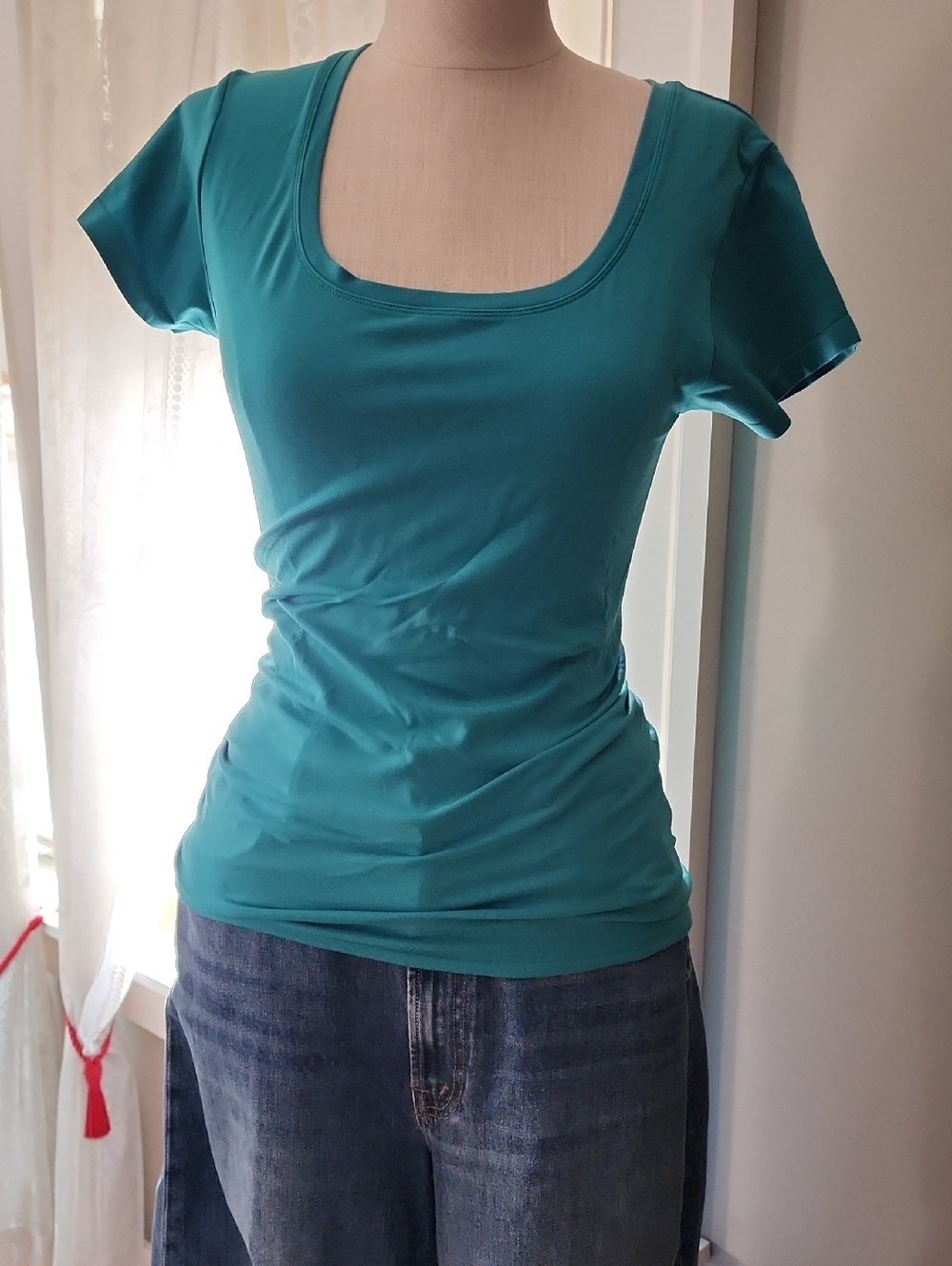 Women's Square Neck Short Sleeve Tee in Teal Blue